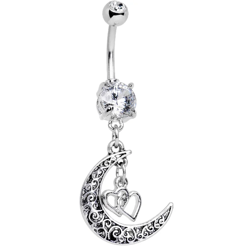 Stunning Belly Rings with Gorgeous Shine -Clear Gem Moon Full of Love Dangle Belly Ring Stunning Belly Rings with Gorgeous Shine -Clear Gem Moon Full of Love Dangle Belly Ring