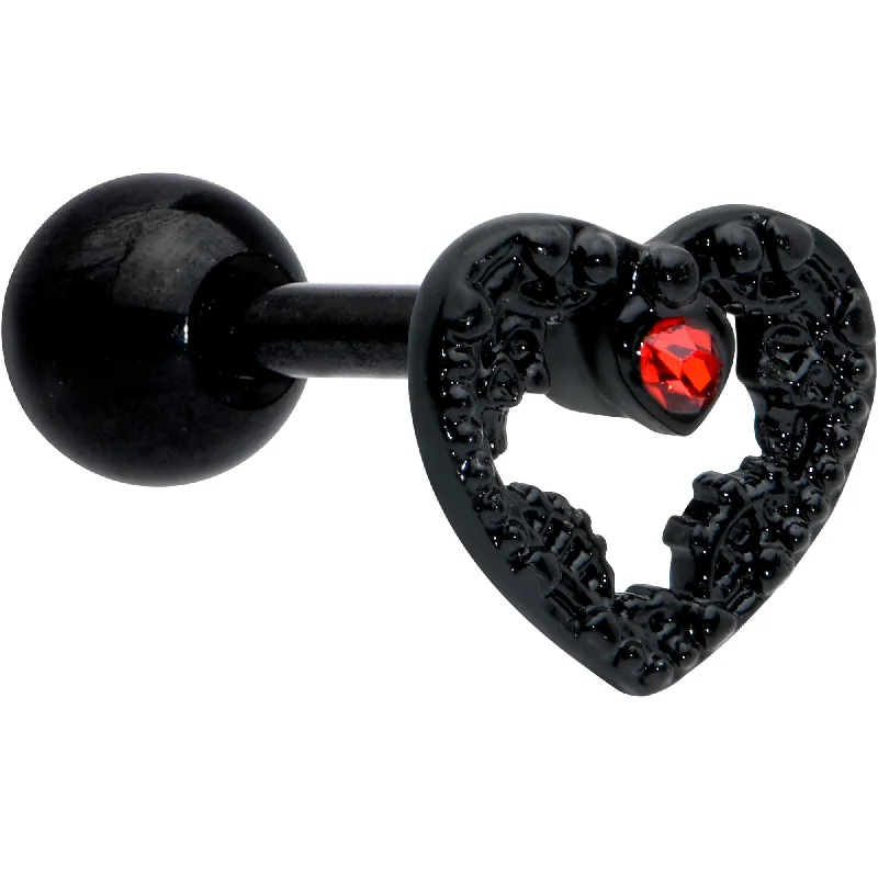 Women's Earrings – Elegant Designs for Every Personality--16 Gauge 1/4 Red Gem Black Steampunk Skull Cartilage Tragus Earring