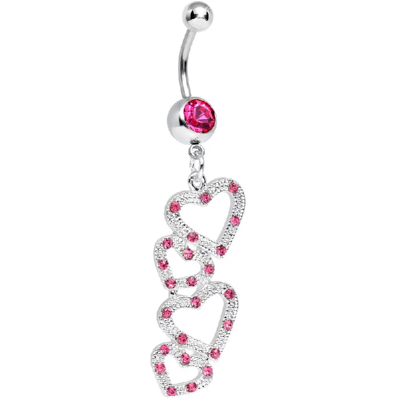 Belly Rings with Unique Designs for Custom Style -Pink Gem Plenty of Love to Give Hollow Hearts Dangle Belly Ring Belly Rings with Unique Designs for Custom Style -Pink Gem Plenty of Love to Give Hollow Hearts Dangle Belly Ring