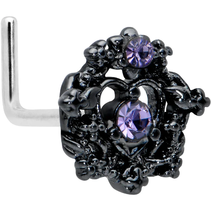 Unique Gemstone Nose Rings -20 Gauge 7.5mm Purple Gem Regal Black Crown Heart L Shape Nose Ring Unique Gemstone Nose Rings -20 Gauge 7.5mm Purple Gem Regal Black Crown Heart L Shape Nose Ring