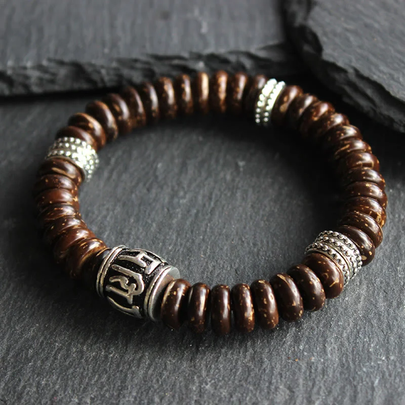 Affordable Luxury Bangles for Women-Buddha Stones Natural Tibetan Coconut Shell Om Mani Padme Hum Positive Bracelet