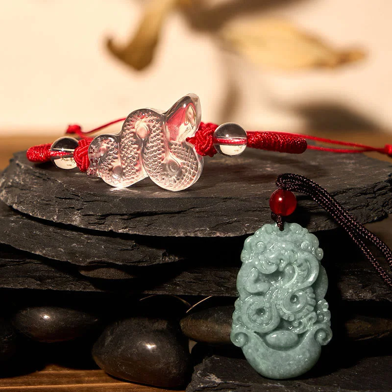 Luxurious Bangles for Women with Gems-Buddha Stones Lucky The Year of The Snake 2025 Jade Pendant White Crystal Red String Bracelet Protection Bundle Luxurious Bangles for Women with Gems-Buddha Stones Lucky The Year of The Snake 2025 Jade Pendant White Crystal Red String Bracelet Protection Bundle
