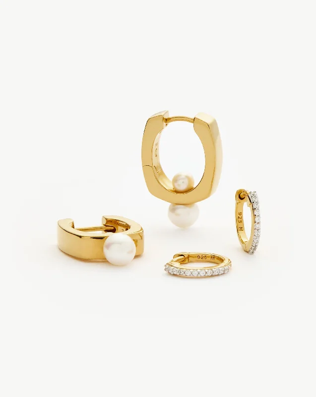 Women's Earrings – Elegant Designs for Every Personality--Pearl Square & Pave Small Hoop Earring Set | 18k Gold Vermeil Cubic Zirconica Pearl Women's Earrings – Elegant Designs for Every Personality--Pearl Square & Pave Small Hoop Earring Set | 18k Gold Vermeil Cubic Zirconica Pearl
