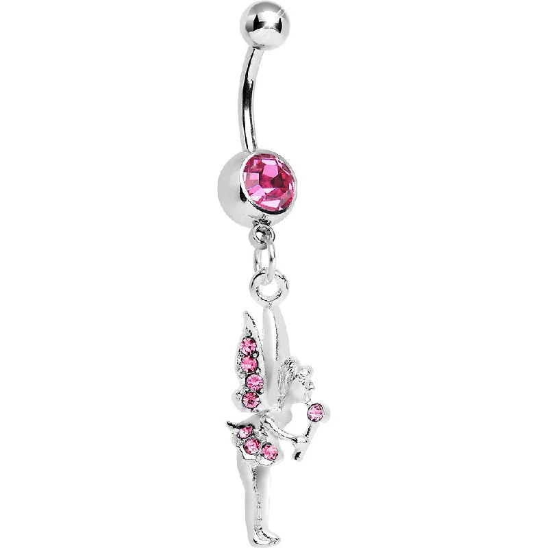 Stunning Belly Rings with Colorful Stones -Pink Gem Wand and Fairy Dangle Belly Ring Stunning Belly Rings with Colorful Stones -Pink Gem Wand and Fairy Dangle Belly Ring