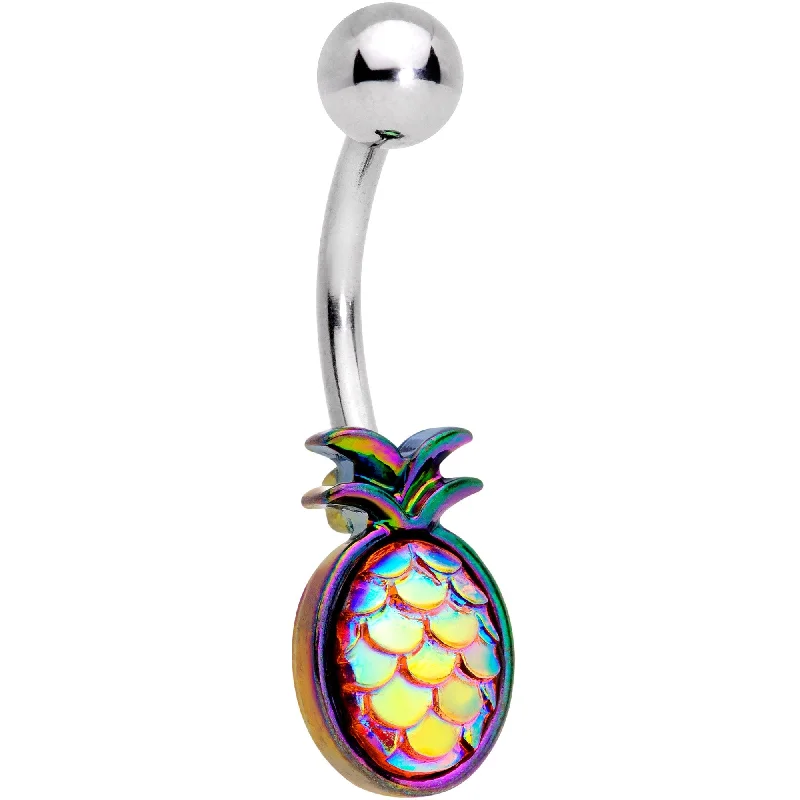 Comfortable Belly Rings for Daily Wear -Rainbow Iridescent Dreamy Delicious Pineapple Belly Ring Comfortable Belly Rings for Daily Wear -Rainbow Iridescent Dreamy Delicious Pineapple Belly Ring