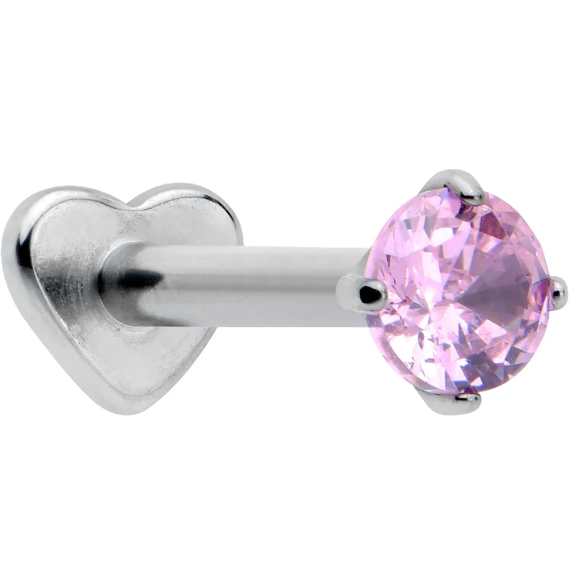 Sparkling Lip Rings with Multi-Stones16 Gauge 5/16 Pink CZ ASTM F-136 Implant Grade Titanium Threadless Heart End Labret