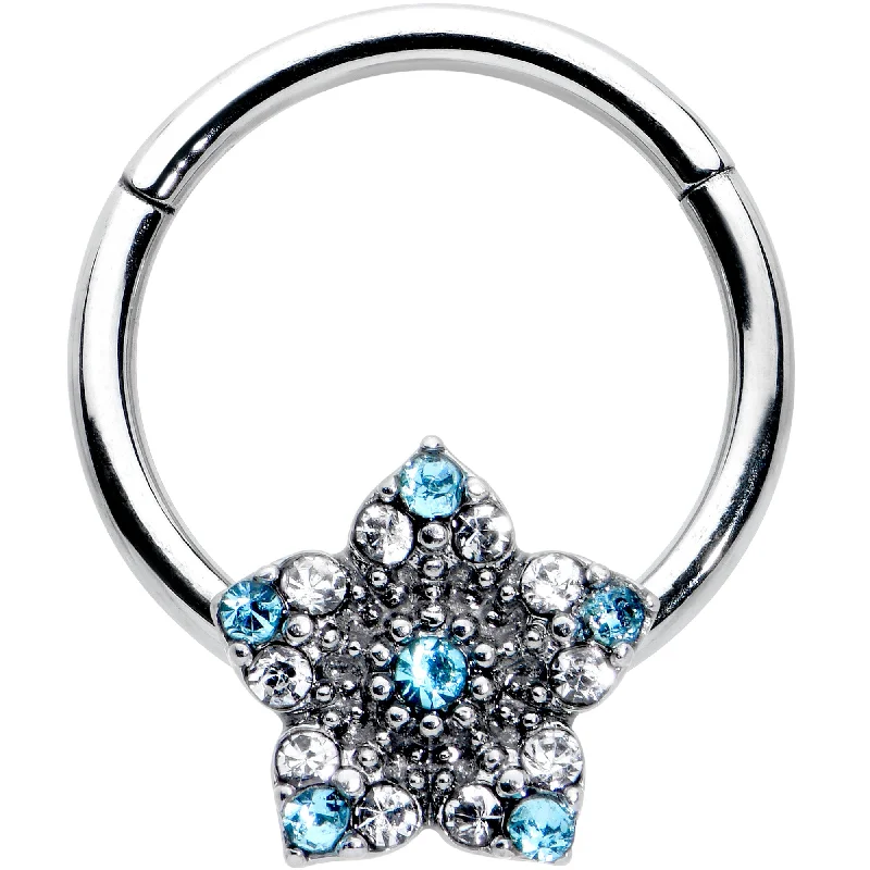 Nose Rings with Citrine Stones -16 Gauge 3/8 Blue Clear Gem Opulent Flower Hinged Segment Ring Nose Rings with Citrine Stones -16 Gauge 3/8 Blue Clear Gem Opulent Flower Hinged Segment Ring