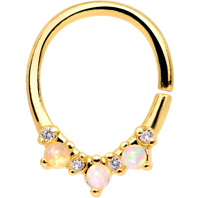 Nose Rings for Trendy Women’s Fashion -16 Gauge White Synthetic Opal Gold Tone Perfect Pairing Seamless Ring
