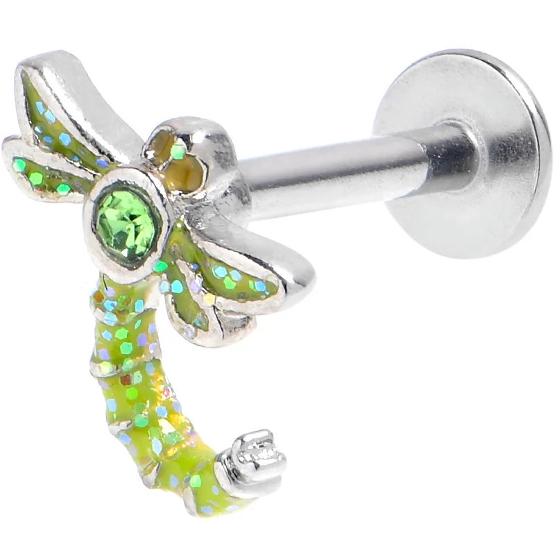 Beautiful Lip Rings for Bold Statements16 Gauge 5/16 Green Gem Glitter Dragonfly Labret Monroe Tragus