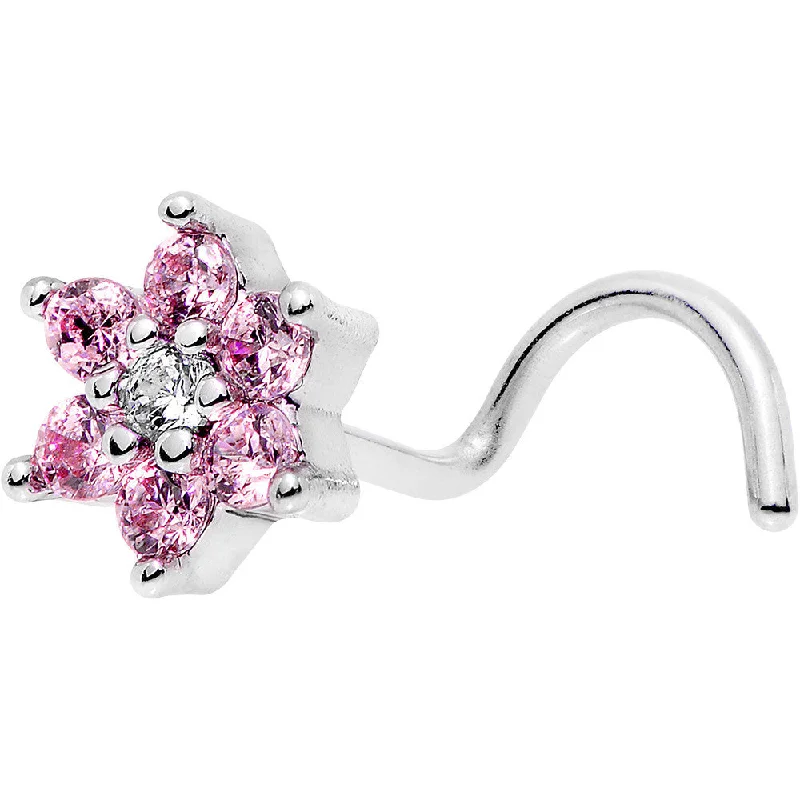 Nose Rings with Butterfly Design -20 Gauge 1/4 Pink and Clear CZ Gem Flower Left Nose Screw Nose Rings with Butterfly Design -20 Gauge 1/4 Pink and Clear CZ Gem Flower Left Nose Screw