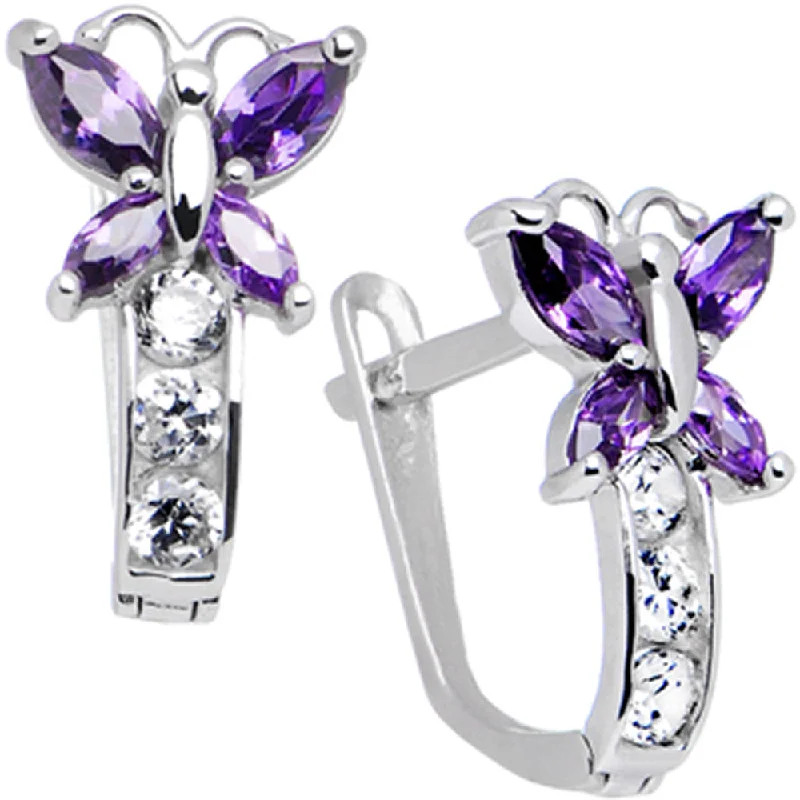 Women's Earrings – Elegant Designs for Every Personality--14kt White Gold Butterfly February Birthstone Leverback Earrings