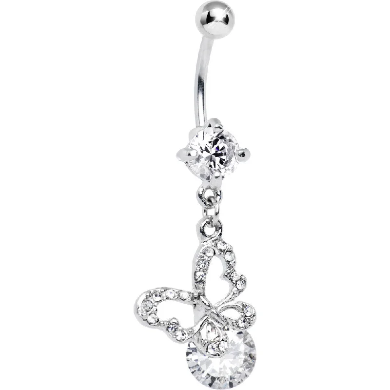 Belly Rings with Glowing Gemstones for Bold Style -Crystal Clear Cubic Zirconia Butterfly Blast Belly Ring Belly Rings with Glowing Gemstones for Bold Style -Crystal Clear Cubic Zirconia Butterfly Blast Belly Ring
