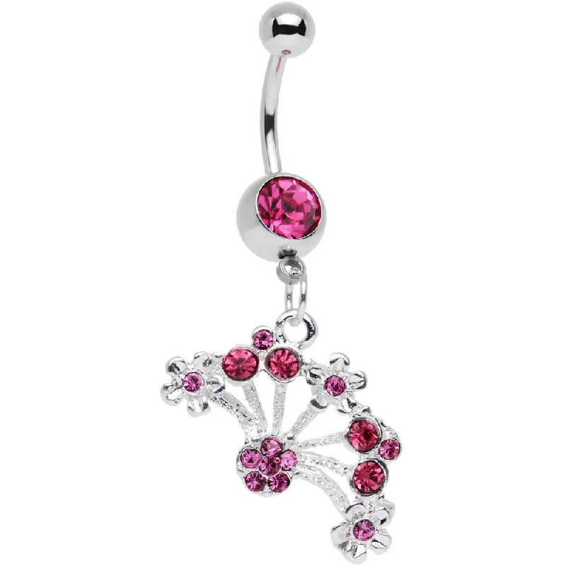 Trendy Belly Rings for Fashion-Loving Women -Pink Gem Stainless Steel Bouquet of Daisies Dangle Belly Ring Trendy Belly Rings for Fashion-Loving Women -Pink Gem Stainless Steel Bouquet of Daisies Dangle Belly Ring