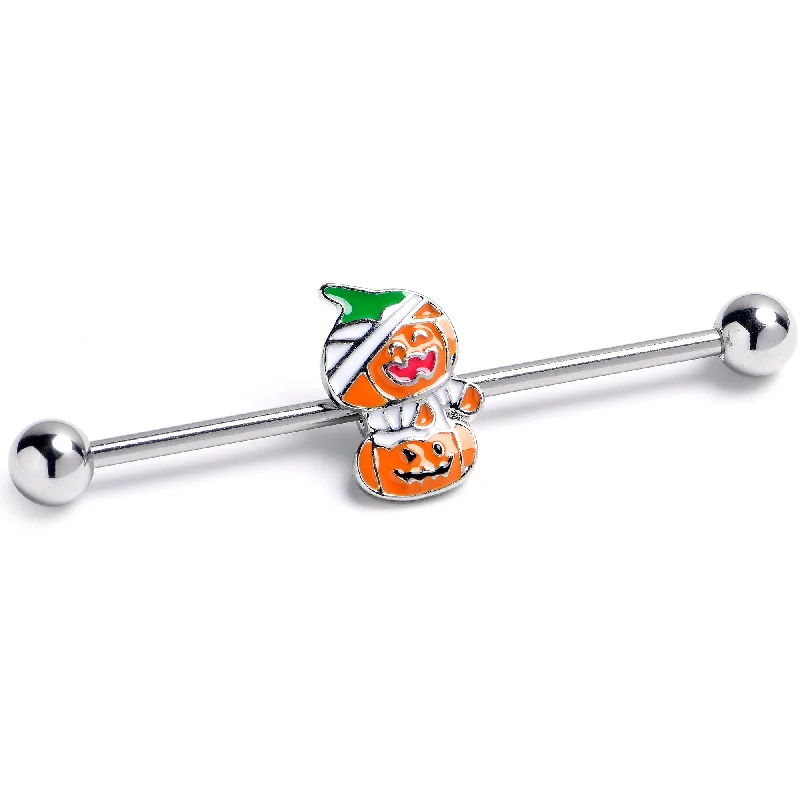Women's Earrings – Elegant Designs for Every Personality--14 Gauge Mummy Pumpkin Jack OLantern Halloween Industrial Barbell 38mm