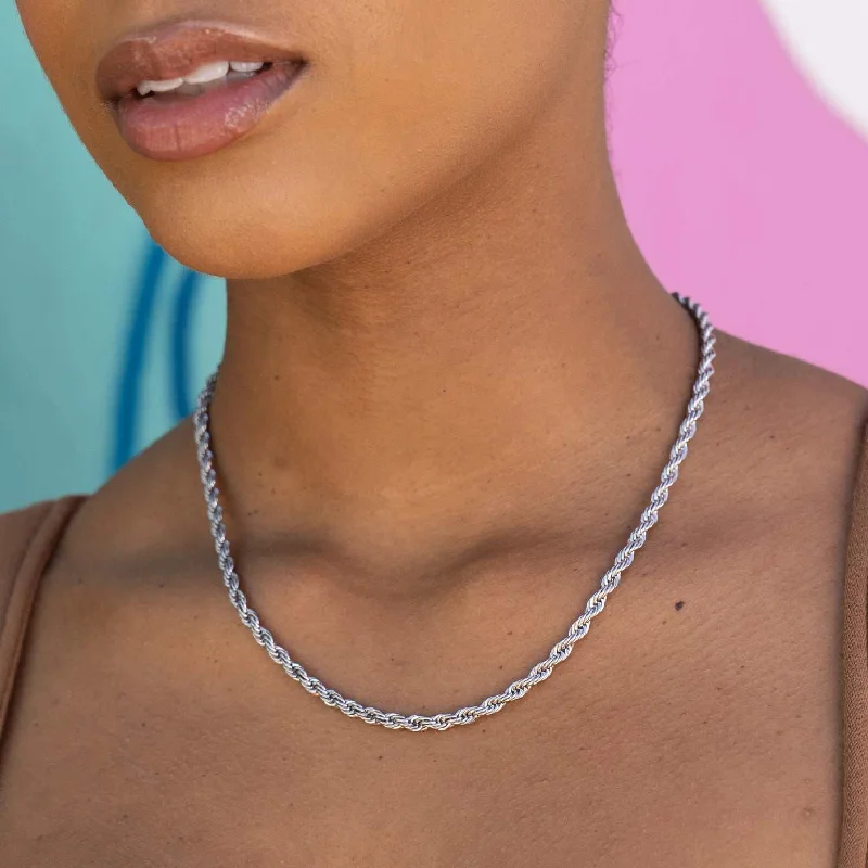 Shop Classic Women's Necklaces & Pendants with a Modern Twist-Rope Necklace in White Gold - 4mm Shop Classic Women's Necklaces & Pendants with a Modern Twist-Rope Necklace in White Gold - 4mm