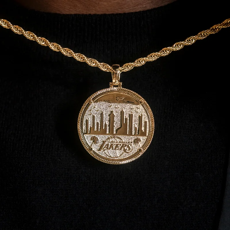 Men's Vintage Leather Bracelets-Los Angeles Lakers Official NBA Coin Pendant