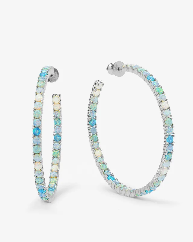 Women's Earrings – Elegant Designs for Every Personality--Heiress Ombré Hoops 2" - Silver|Blue Opal Ombré
