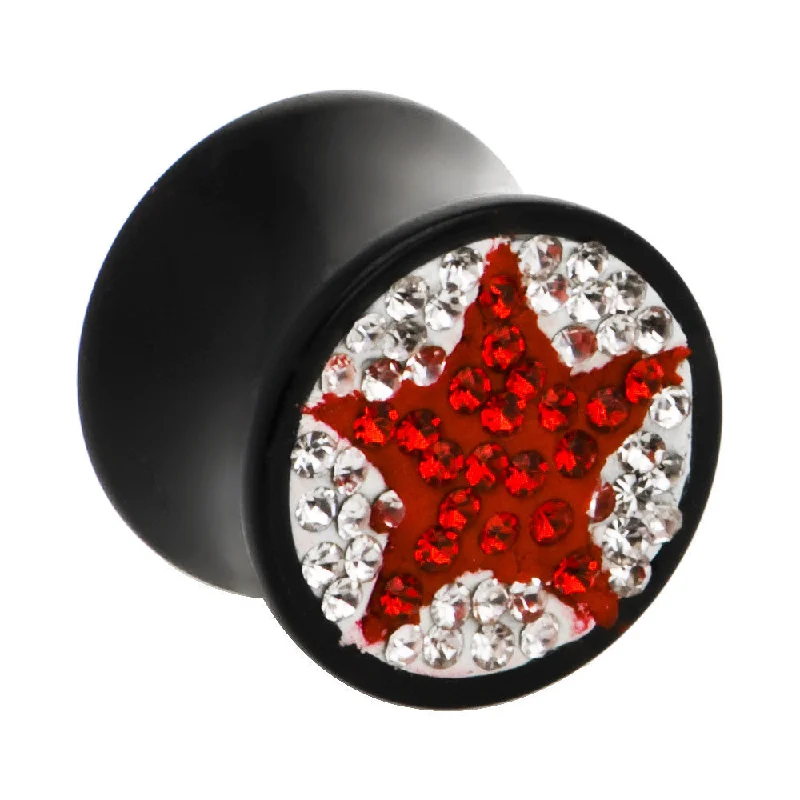 Women's Earrings – Elegant Designs for Every Personality--5/8 Crystal Red Star Saddle Plug