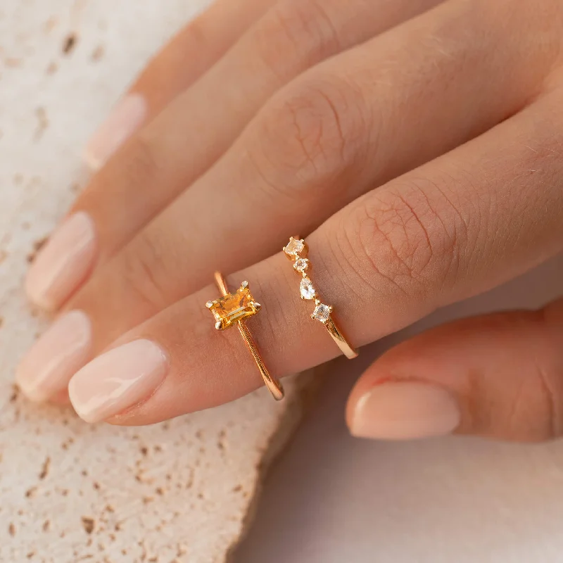Chic Women's Rings for Fashion-Forward Looks-Ring Set Citrine & White Topaz - Charlotte & Ilse Chic Women's Rings for Fashion-Forward Looks-Ring Set Citrine & White Topaz - Charlotte & Ilse