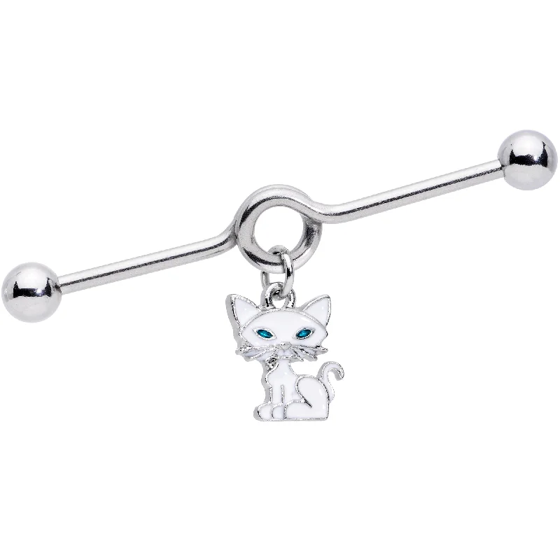 Women's Earrings – Elegant Designs for Every Personality--14 Gauge Blue Eyed White Cat Dangle Project Barbell 38mm Women's Earrings – Elegant Designs for Every Personality--14 Gauge Blue Eyed White Cat Dangle Project Barbell 38mm