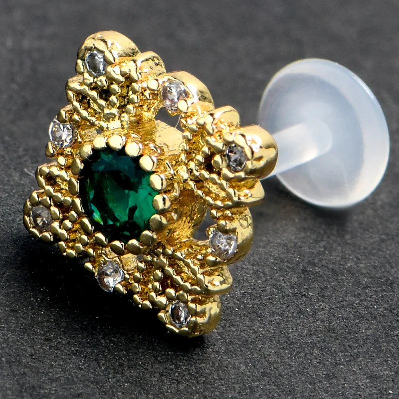 Comfortable Lip Rings for Style and Comfort16 Gauge 5/16 Green Gem Classic Cross PTFE Bioplast Labret Monroe Tragus