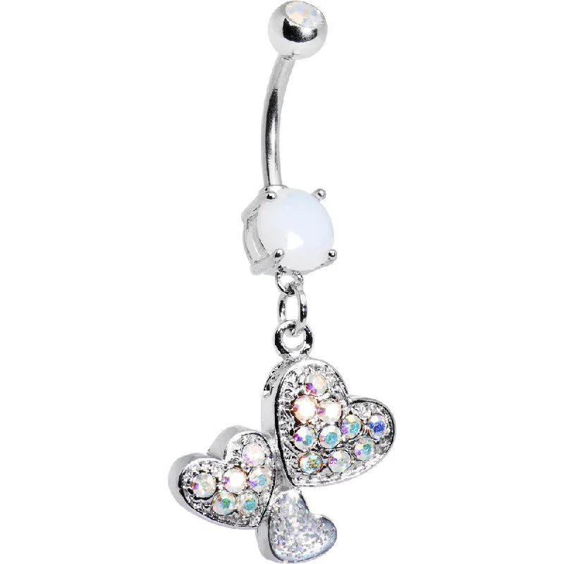 Stylish Belly Rings for Bold Fashion Choices -Aurora Gem Trio of Hearts Belly Ring