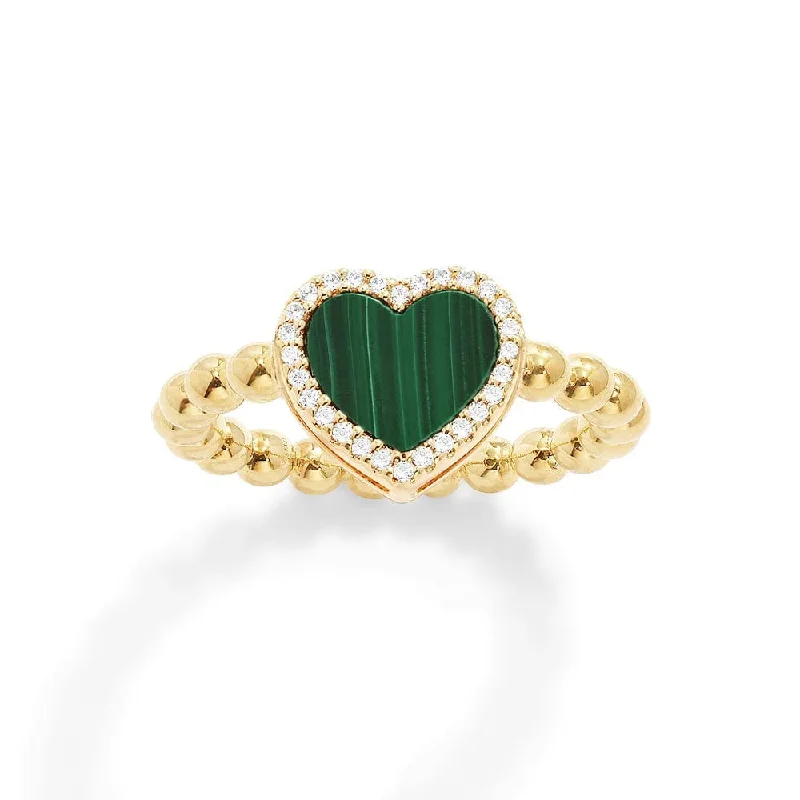 Chic Women's Rings for Fashion-Forward Looks-Malachite Heart Ring with Beads