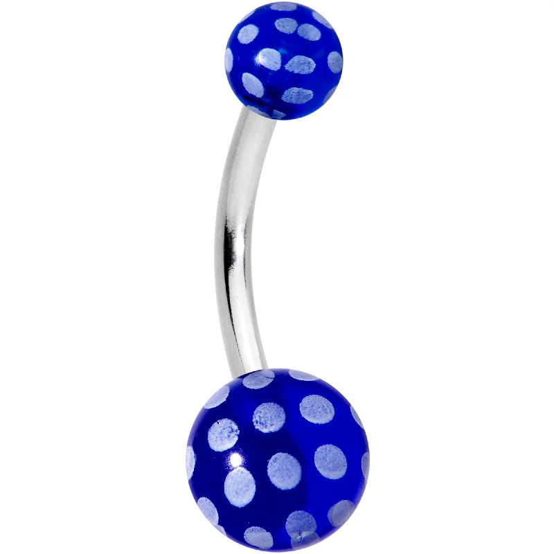 Comfortable Belly Rings with Vibrant Detailing -Blue White Polka Dot UV Reactive Acrylic Ball Belly Ring Comfortable Belly Rings with Vibrant Detailing -Blue White Polka Dot UV Reactive Acrylic Ball Belly Ring