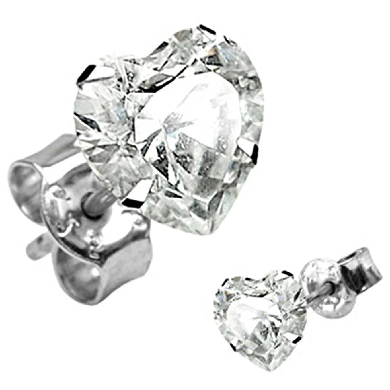 Women's Earrings – Elegant Designs for Every Personality--925 Sterling Silver Clear CZ Heart Stud Earrings