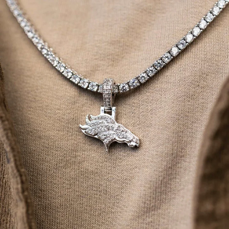 Personalized Bracelets for Men with Dates-Denver Broncos Official NFL Micro Logo Pendant - White Gold Personalized Bracelets for Men with Dates-Denver Broncos Official NFL Micro Logo Pendant - White Gold