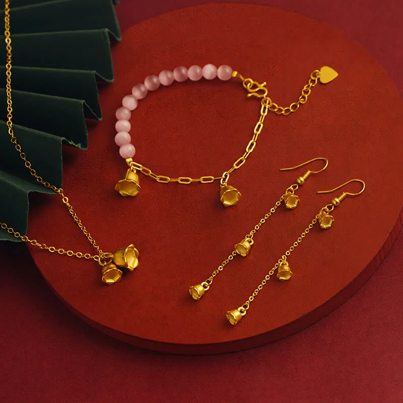 Simple Cuff Bangles for Women-Buddha Stones Cat's Eye Lily Of The Valley Copper Support Bracelet Necklace Pendant Earrings Set Simple Cuff Bangles for Women-Buddha Stones Cat's Eye Lily Of The Valley Copper Support Bracelet Necklace Pendant Earrings Set