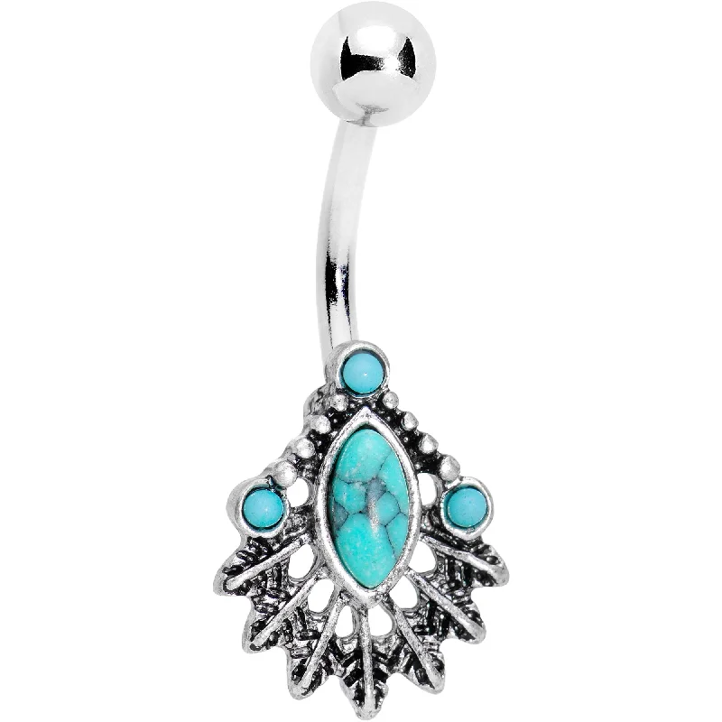 Comfortable Belly Rings for Trendy Fashion -Blue Faux Turquoise Southwestern Feather Wreath Belly Ring Comfortable Belly Rings for Trendy Fashion -Blue Faux Turquoise Southwestern Feather Wreath Belly Ring