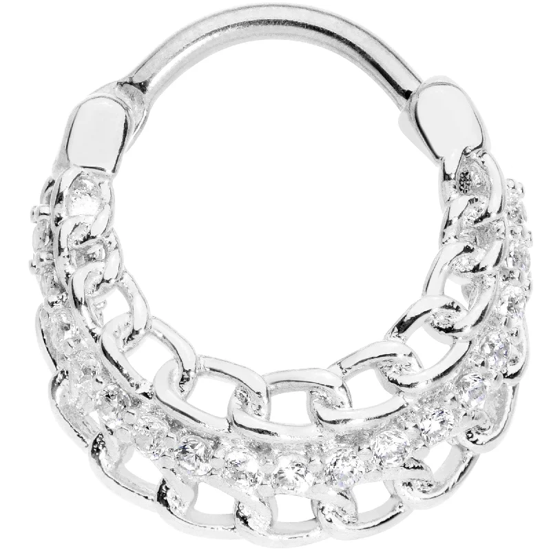 Custom Nose Rings for Personalized Looks -16 Gauge 3/8 Clear CZ Gem Chain Hinged Septum Ring Custom Nose Rings for Personalized Looks -16 Gauge 3/8 Clear CZ Gem Chain Hinged Septum Ring