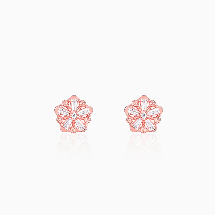 Women's Earrings – Elegant Designs for Every Personality--Rose Gold Baguette Flower Earrings