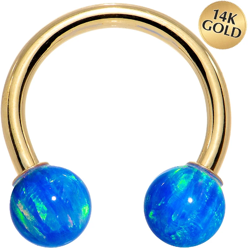 Lip Rings for Creative Piercing Styles14 Gauge Solid 14KT Yellow Gold Blue Synthetic Opal Horseshoe Barbell Lip Rings for Creative Piercing Styles14 Gauge Solid 14KT Yellow Gold Blue Synthetic Opal Horseshoe Barbell