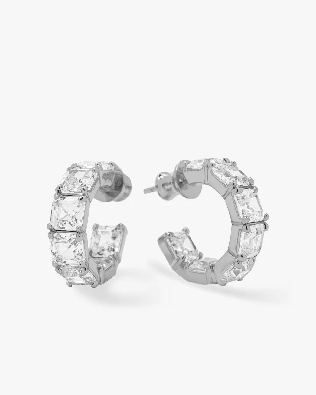 Women's Earrings – Elegant Designs for Every Personality--The Queen's Hoops .75" - Silver|White Diamondettes Women's Earrings – Elegant Designs for Every Personality--The Queen's Hoops .75" - Silver|White Diamondettes