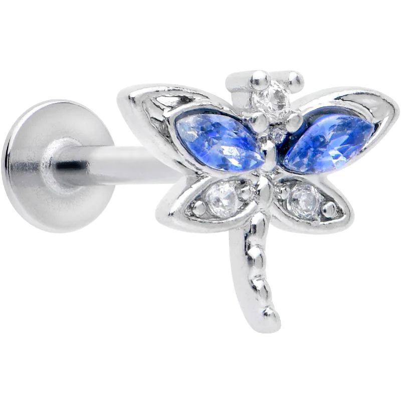Lip Rings with Shiny Gemstones16 Gauge 5/16 Blue CZ Gem Dragonfly Style Labret Monroe Tragus