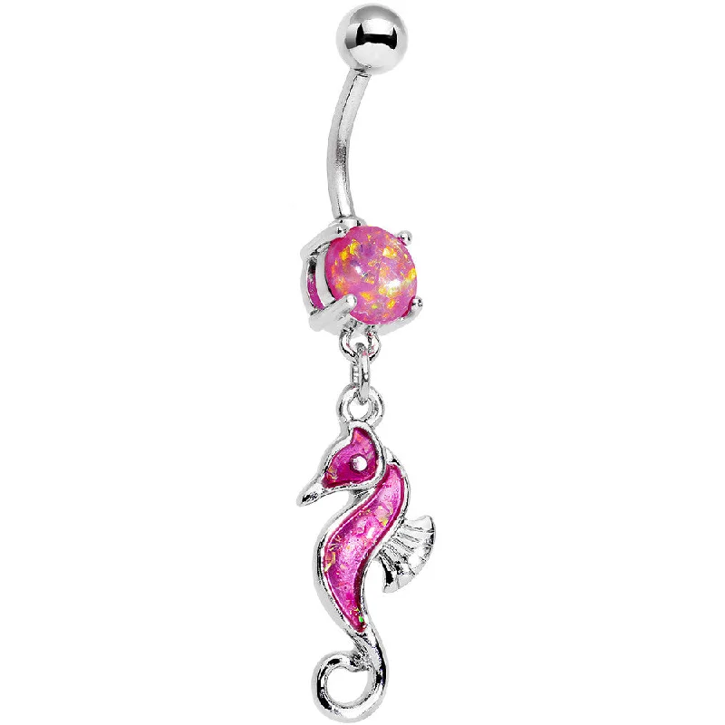 Beautiful Belly Rings for Stunning Effect -Pink Faux Opal See You Later Seahorse Dangle Belly Ring Beautiful Belly Rings for Stunning Effect -Pink Faux Opal See You Later Seahorse Dangle Belly Ring