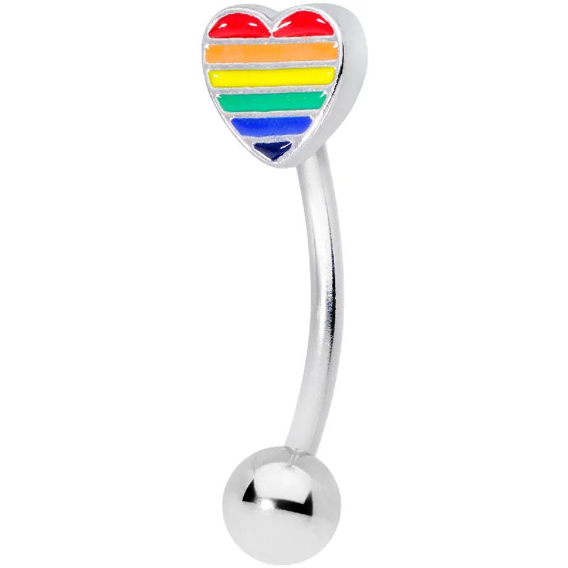 Women's Earrings – Elegant Designs for Every Personality--16 Gauge 5/16 Rainbow Pride Heart Curved Eyebrow Ring