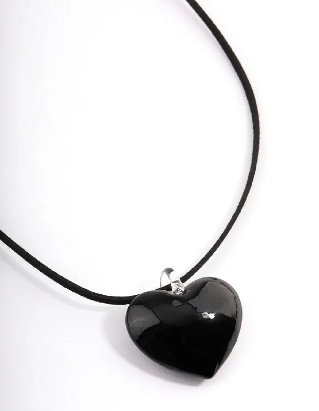 Shop Classic Women's Necklaces & Pendants with a Modern Twist-Large Black Puffy Heart Suede Cord Necklace Shop Classic Women's Necklaces & Pendants with a Modern Twist-Large Black Puffy Heart Suede Cord Necklace