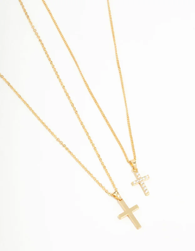 Shop Classic Women's Necklaces & Pendants with a Modern Twist-Gold Plated Cubic Zirconia & Plain Cross Necklaces 2-Pack Shop Classic Women's Necklaces & Pendants with a Modern Twist-Gold Plated Cubic Zirconia & Plain Cross Necklaces 2-Pack