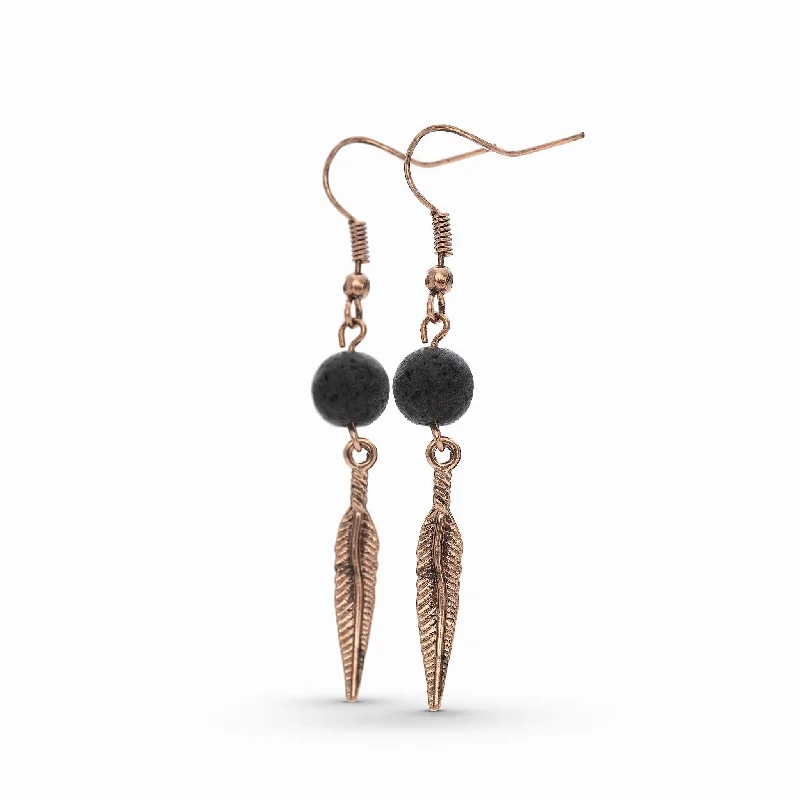 Women's Earrings – Elegant Designs for Every Personality--Lava Stone Feather Earrings