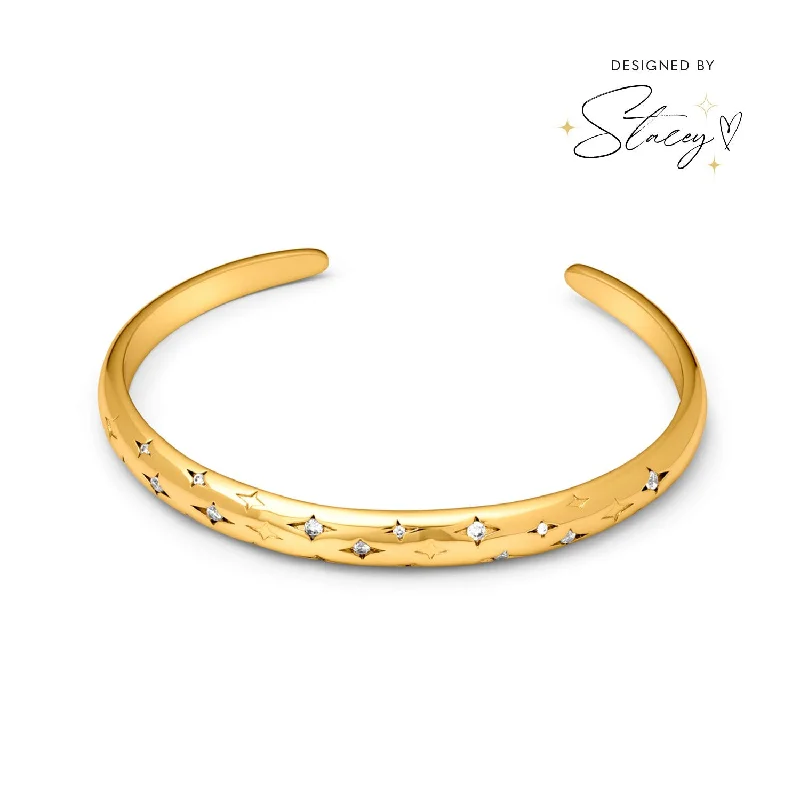 Luxury Silver Bangles for Women-Moon and Back Bangle (Gold)