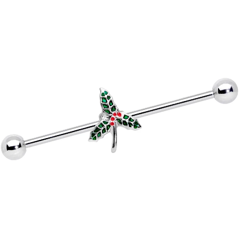 Women's Earrings – Elegant Designs for Every Personality--14 Gauge Christmas Mistletoe Industrial Barbell 38mm Women's Earrings – Elegant Designs for Every Personality--14 Gauge Christmas Mistletoe Industrial Barbell 38mm