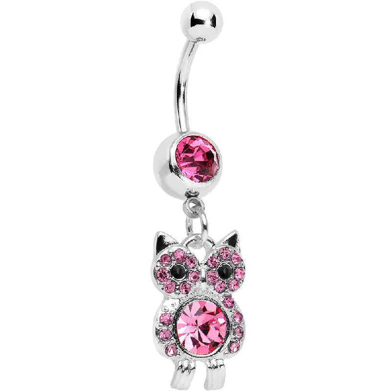 Comfortable Belly Rings with Smooth Texture -Pink Gem Burrowing Owl Dangle Belly Ring Comfortable Belly Rings with Smooth Texture -Pink Gem Burrowing Owl Dangle Belly Ring