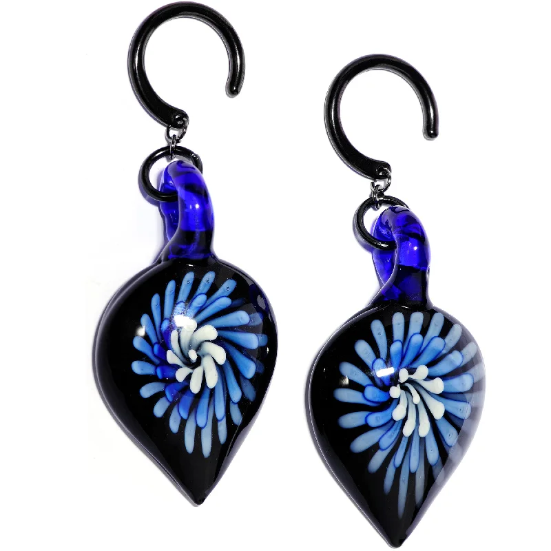 Women's Earrings – Elegant Designs for Every Personality--Handcrafted Black Titanium IP Blue Nova Glass Ear Weights