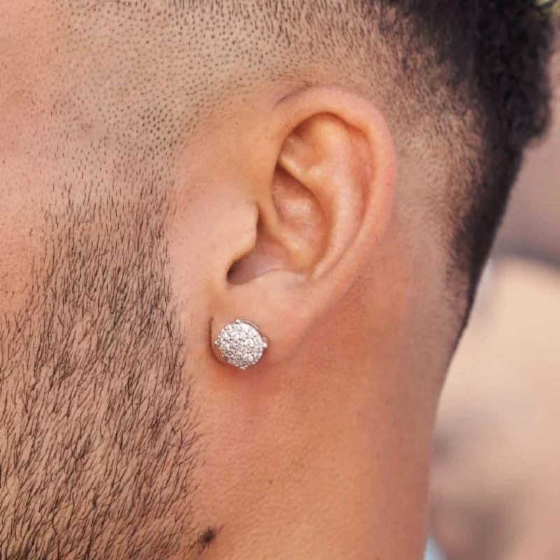 Shop Durable Men's Earrings for Everyday Wear-10mm Pave Set Stud Earrings in White Gold Shop Durable Men's Earrings for Everyday Wear-10mm Pave Set Stud Earrings in White Gold