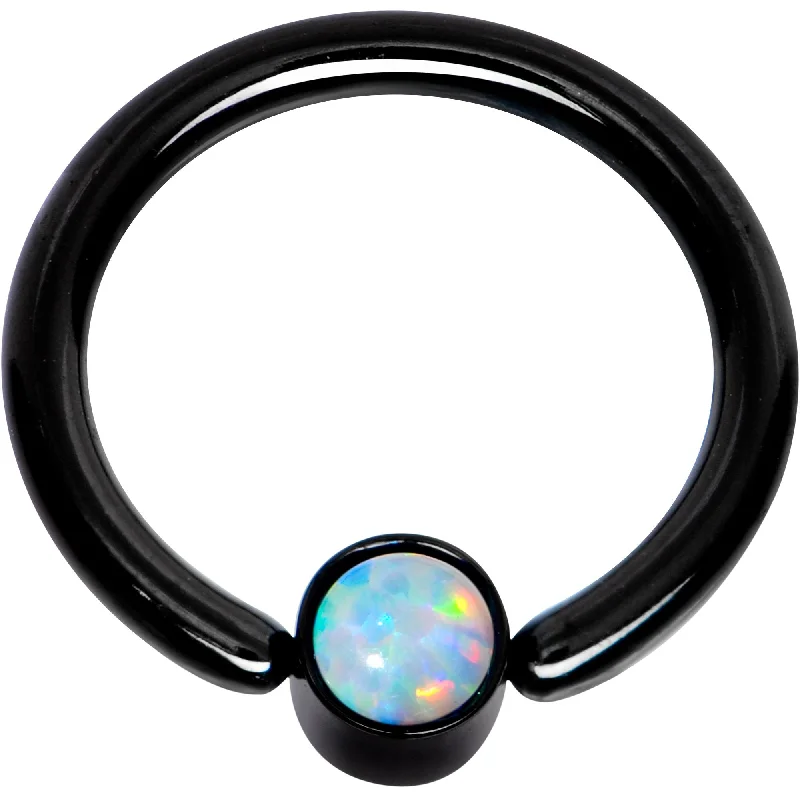 Women's Earrings – Elegant Designs for Every Personality--16 Gauge 5/16 White Faux Opal 3mm Disc Black BCR Captive Ring