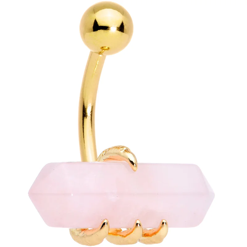 Beautiful Belly Rings for Glamorous Touch -Pink Rose Quartz Stone Gold Tone Claw Belly Ring Beautiful Belly Rings for Glamorous Touch -Pink Rose Quartz Stone Gold Tone Claw Belly Ring