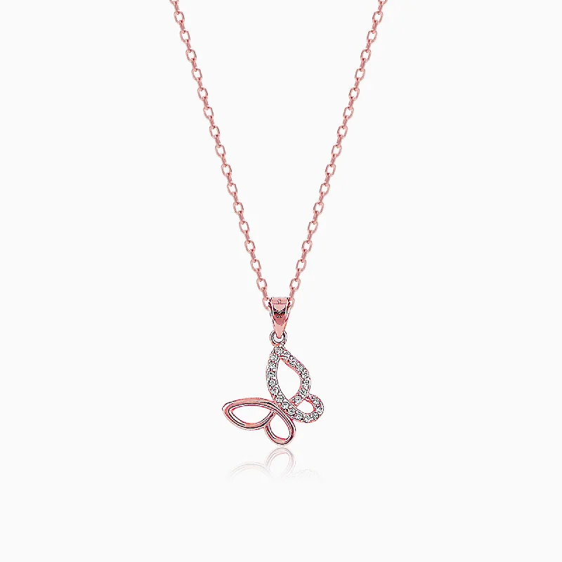 Shop Classic Women's Necklaces & Pendants with a Modern Twist-Rose Gold Zircon-Studded Butterfly Pendant With Link Chain Shop Classic Women's Necklaces & Pendants with a Modern Twist-Rose Gold Zircon-Studded Butterfly Pendant With Link Chain
